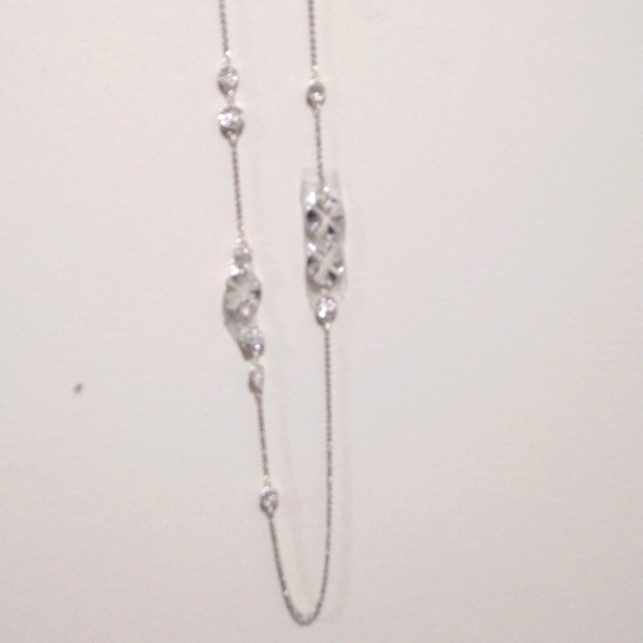 Women's Polished Silver tone & Rhinestone Disc Design Long Necklace, 38-inch - Picture 1 of 5